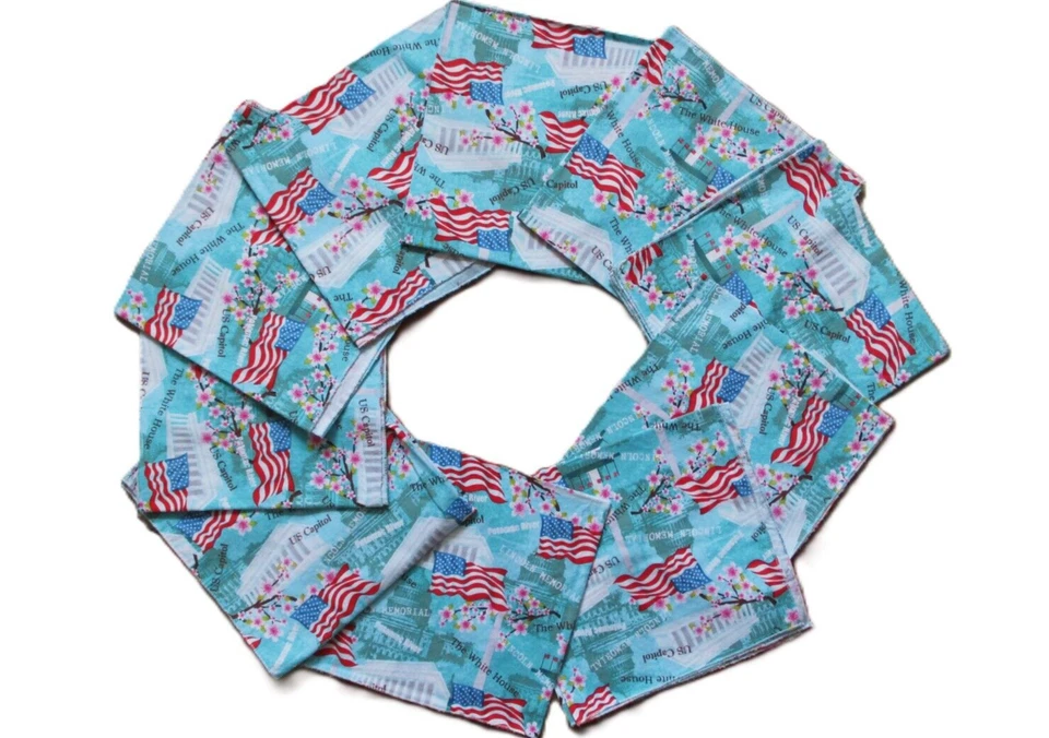 Servilletas Washington DC 10 banderas americanas de algodón monumentos patrióticos 4 de julio Foto 1 de 4