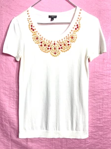 Talbots Petites~Woman's Embellished White Short Sleeve Top~Size Sp - Picture 1 of 4