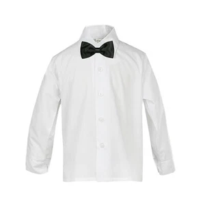 Nuevo Bebé Niño Pequeño Adolescente Niño Formal Fiesta Blanco Vestido Camisa Negra Moño S-20 - Imagen 1 de 2