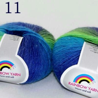 Hot Sale 2BallsX50gr Hand Shawls Rainbow Cashmere Wool Knitting Crochet Yarn 11 - Image 1 of 4