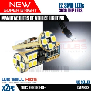 2x T10 501 W5W 12 SMd LED Error Free Canbus Bulbs Pure Bright White 3030 - Picture 1 of 7