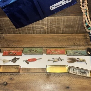 Vtg. Al.Foss Pork Rind Minnow Tin Box Shimmy 5 Minnow 3 And 2 Frog 12’s Lot Of 4 - Picture 1 of 8