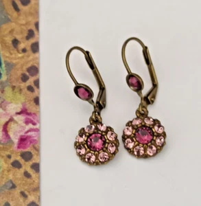 Michal Negrin Earrings Purple Crystals Small Drop Dainty Round Elegant Classic - Picture 1 of 11