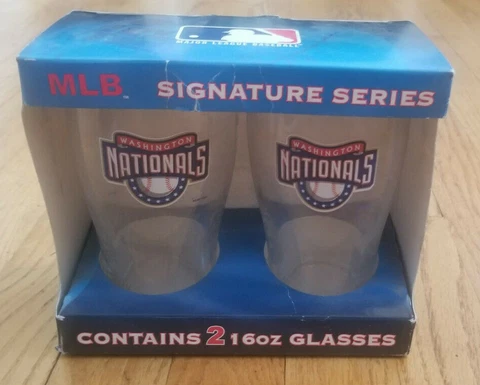 2 Washington Nationals  2005 MLB Signature Series Pair 16oz Glasses Beer Weiss Cover