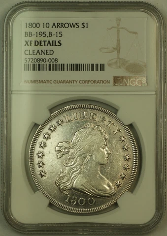 1800 10 Arrows Draped Bust Silver Dollar NGC XF Details BB-195, B-15 (KH) Cover