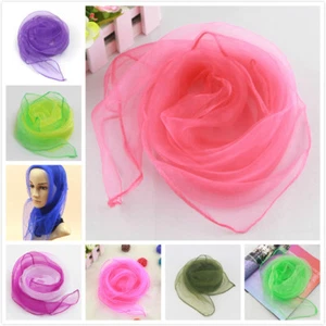 Women Ladies 50s Square Chiffon Neck Head Scarf Scarves Wrap Soft Stole Shawl UK - Picture 1 of 30