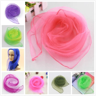 Women Ladies 50s Square Chiffon Neck Head Scarf Scarves Wrap Soft Stole Shawl ↔ - Image 1 of 4