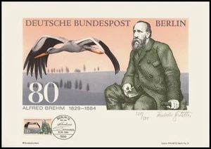 KUNSTAUSGABE 1984 BERLIN 722 ALFRED BREHM FAUNA VÖGEL STORCH - HANDSIGNIERT!!! - Bild 1 von 3