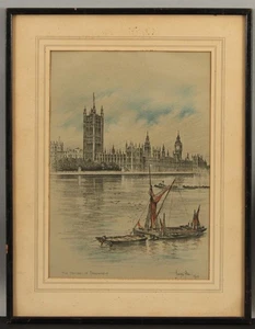 Antike Joseph Pike House o Parliament Westminster Palace London Lithographie von 1924 - Bild 1 von 7
