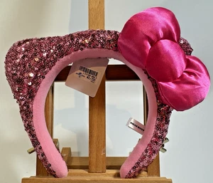 Diadema Orejas de Hello Kitty Universal Studios Japón con Lentejuelas y Lazo Hinchado Rosa Nueva con Etiquetas - Imagen 1 de 8