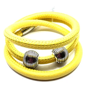 Brighton Woodstock Yellow Triple Leather Bracelet 24in NWT + 2 Eternity Beads - Picture 1 of 6