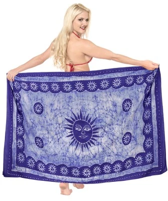 LA LEELA Rayon Bathing Suit Cover Up Swim Sarong Batik 78"X42" Royal Blue_4323 - Image 1 of 3