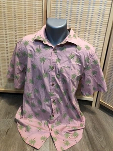 Camisa Antigua Azul Marino Tropical Hawaiana Abotonada Rosa con Palmeras Grande L 684 - Imagen 1 de 7