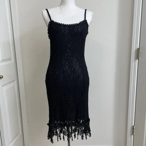 Peace and Love Midi Dresses Womens M Black Crochet Lace Whimsigoth Lined France - Picture 1 of 18