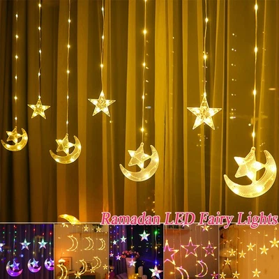 LED Star Moon Ramadan Fairy String Lights EID Mubarak Muslim Party Curtain Light - Image 1 of 4