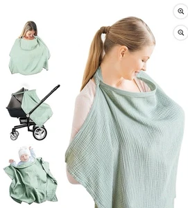 Muslin Nursing Cover for Breastfeeding Breathable Cover up SAGE - A0229 - Picture 1 of 12