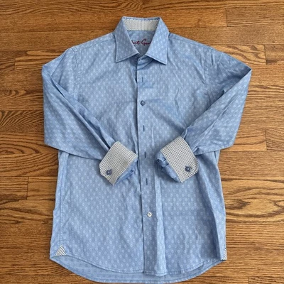 Robert Graham Shirt Boys Large (10-12) Blue Button Up Geometrical Long Sleeve - Image 1 of 4