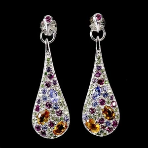 925 Sterling Silver Earrings Oval Citrine Peridot Tanzanite Gemstone Jewelry - Picture 1 of 14