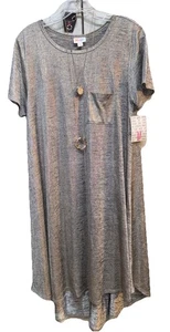 NWT LuLaRoe Medium Variegated Silver & Gold Elegant Holiday Carly Swing Dress - Picture 1 of 9