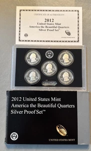 Juego de 5 monedas de plata 2012-S de cuarto de dólar estatal conjunto de prueba ATB OGP y certificado de autenticidad - Imagen 1 de 2