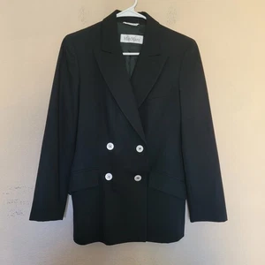 Max Mara Womens 100% Wool Blazer Sz 6 Black Double Breasted Preppy Office Pocket - Picture 1 of 11