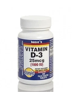 Basic's Vitamin D-3 25 mcg (1000 IU), 200 Film-Coated Tablets 307610098404VL - Picture 1 of 1
