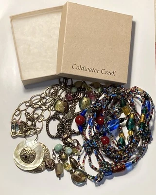 Coldwater Creek Glass Beads MOP Shell Tassel 3 Fashion Necklaces Lot & A Box - Image 1 of 4