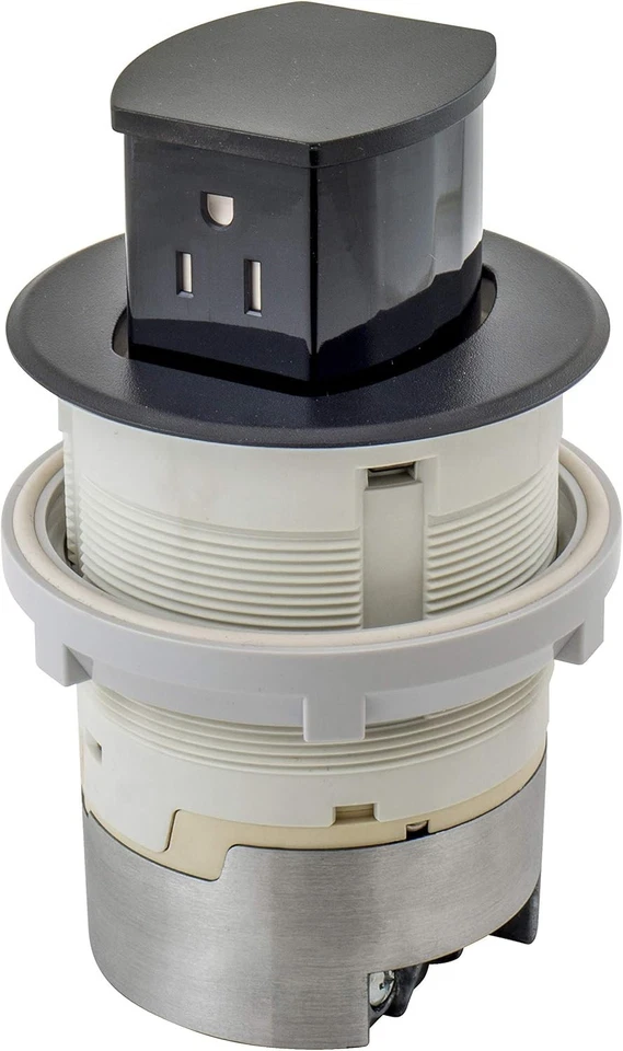 HUBBELL 15A Kitchen Counter Receptacle, Surface Mount, Pop Up, RCT200BK, BLACK - Image 1 of 4