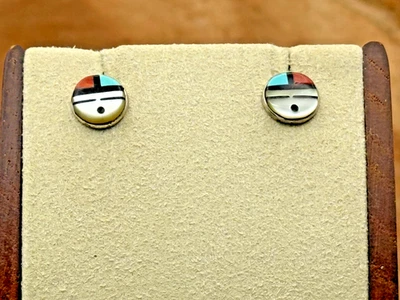 Pendientes Zuni de plata esterlina con múltiples piedras cara solar--605,24 Foto 1 de 4