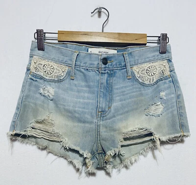 Pantalones Cortos de Denim Gilly Hicks Para Mujer Talla 25 Lavado Ligero Envejecido Corte Boho Playa Foto 1 de 4
