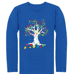 Autism Awareness Long Sleeve Shirt Support Autism Tree with Puzzle Pieces Top - Picture 1 of 7