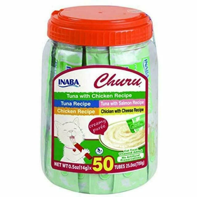 Inaba Churu Tuna Chicken Lickable Creamy Puree Cat Treats - Pack of 50