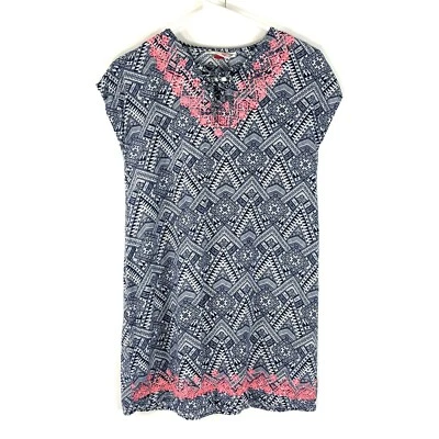 Red Camel girls dress L embroidered peasant shift blue pink tie neck - Image 1 of 4