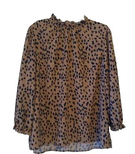Bluse Leopardenmuster Rüschenausschnitt Bluse Gr. XL Knopfleiste L Ärmel - Bild 1 von 8