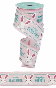 Peeking Bunny on Royal Burlap Ribbon, Pascua, Robin Egg/White/Powder Pink, con cable - Imagen 1 de 1