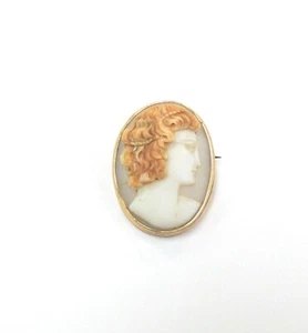 Vintage 10k Solid Yellow Gold Cameo Brooch - Picture 1 of 5