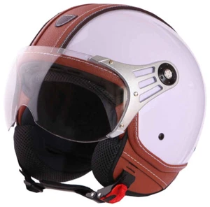 CASCO JET LUXURY CHIC DIEFFE BIANCO INSERTI IN PELLE MARRONI - Foto 1 di 1