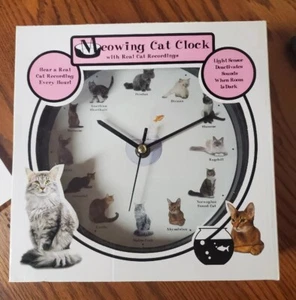 Mark Feldstein Meowing Cat Clock - Real Cat Recordings Wall Clock - New Open Box - Picture 1 of 6