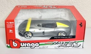 Bburago Ferrari Monza SP1 silber metallic gelbe Streifen 1/24 Diecast Modellauto - Bild 1 von 2