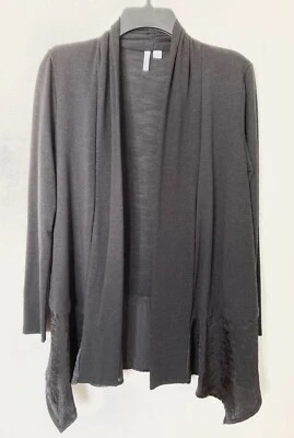 Elle Women's Black Cardigan - Open Front - Sheer Hem - Size M - Image 1 of 4