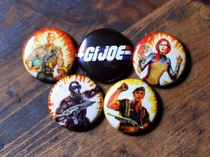 1" G.I. JOE BUTTON SET pins badges 80s cartoon gi duke scartlett action figure - Foto 1 di 2