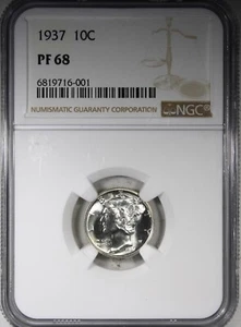 1937 Proof Mercury Dime NGC PR68 High Grade Low Mintage - Picture 1 of 2