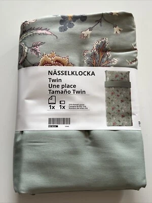 Ikea NASSELKLOCKA Twin Duvet Cover + Pillowcase Bed Set Green, Floral 605.185.04 - Image 1 of 4
