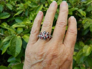 Dainty Faceted Garnet Silver 925 Ring 7 - Picture 1 of 5