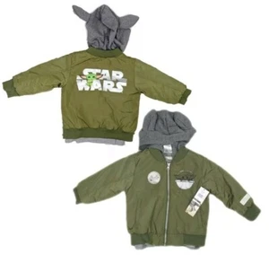 NWT Disney Star Wars 2 Pc Baby Yoda 3T Army Green Bomber Jacket & Tee - Picture 1 of 4