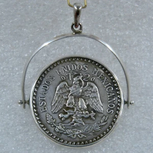1932 Silver Peso in Sterling Swivel Spinner Pendant - Picture 1 of 7
