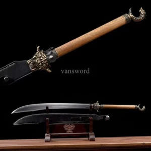 Hand Forged 1095 Carbon Steel Real Chinese Dao 牛尾刀 Sword Leather Sheath Sharp. - Picture 1 of 10