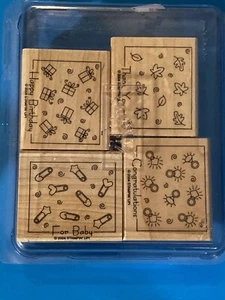 Stampin' Up! Windelringe "Fabelhafte Vier" 4-teiliges Holz Set Baby Danke - Bild 1 von 2