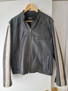 MENS POLITIX BLACK WHITE REAL LEATHER JACKET LARGE EXCELLENT CONDITION RRP $650 - Picture 1 of 6