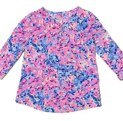 Lilly Pulitzer Coco Coral Crab Girls Top 12-14 Pink 3/4 Sleeve Blouse Large 12 - Image 1 of 4